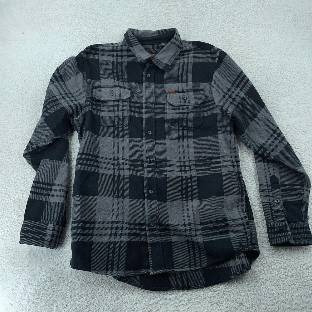 Orvis Flannel Shirt Mens Large Black Gray Plaid Long Sleeve Button Chest Pockets